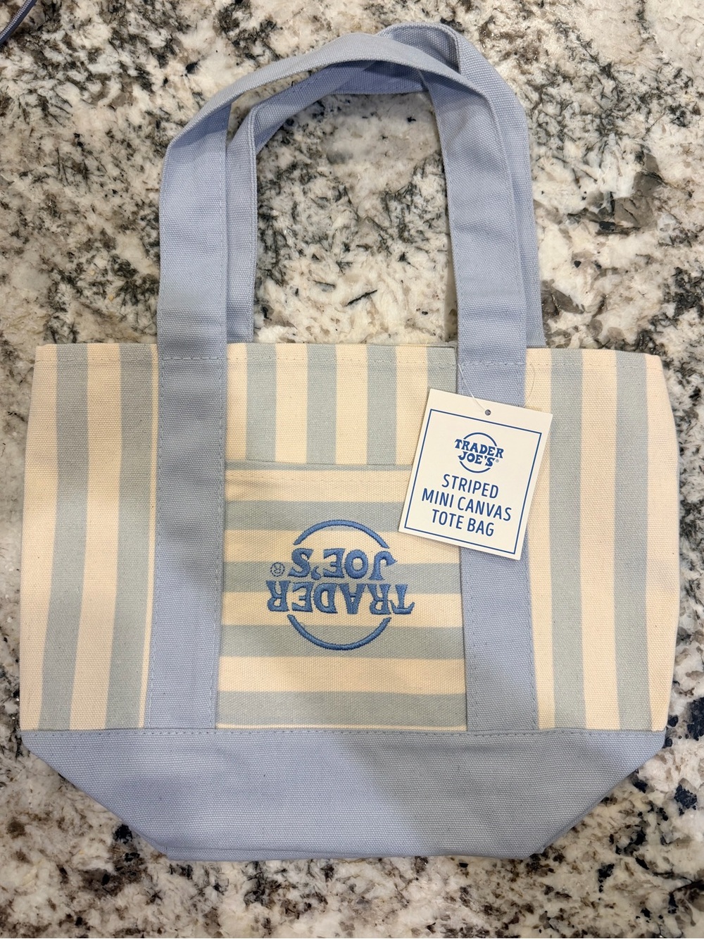 ONE OF A KIND- Trader Joe's Viral Striped Mini Canvas Tote Bag in Light Blue